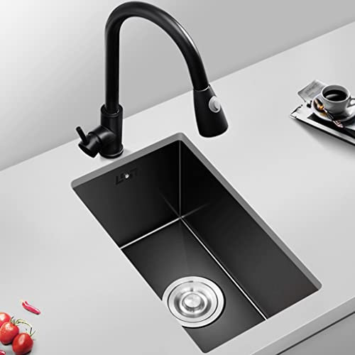Fregaderos De Cocina, Con Grifo Fregadero De Preparación Cuadrado Negro, Fregadero De Un Seno Cepillado De Acero Inoxidable 304, Instalación Empotrada O Bajo Encimera