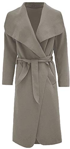 FAIRY TRENDZ LTD Womens Ladies Italian Trench Long Coat Waterfall Duster Cape Belted Cardigan Winter Wear Jacket Wrap Coat Charcoal UK 20-22