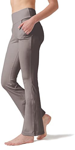 LaiEr Damen Yogahose, Fitness Hosen, Home Casual Hosen mit 4 Taschen, Hohe Taille Arbeitshose, 4-Wege elastische Enge Bauchhose Lange Schlaghose(XL)