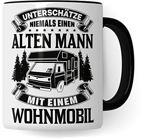 Wohnmobil Tasse Geschenkidee Opa Kaffeetasse Humor Witz Geschenk für Vater Kaffeebecher Camper Becher (Weiß & Schwarz)