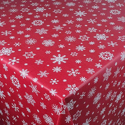 Wachstuch Wachstischdecke Tischdecke Weihnachtstischdecke Größe wählbar Weihnachten Schneeflocken Rot Eckig 130 x 220 cm abwaschbar