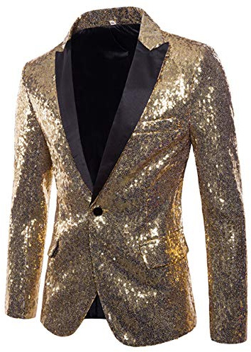 Men's Shiny Sequins Suit Jacket Blazer One Button Tuxedo for Party,Wedding,Banquet,Prom