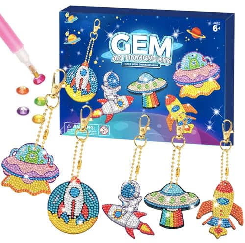 ORIENTAL CHERRY Arts and Crafts for Kids Ages 8-12 - Make Your Own GEM Keychains - 5D Diamond by Numbers Art Kits for Girls Kids Toddler Ages 3-5 4-6 6-8 (Aerospace Sets)