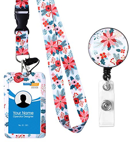 Vinabo Porte Badge Cordon Tour de Cou avec Porte-cartes, Enrouleur, Strap Neck avec Swivel Lobster Clasp pour Porte Badges d'Identification,Bureau, Les Clés, Telephone Portable, Carte Bus