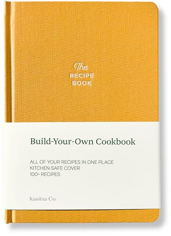 KUNITSA CO. Recipe Notebook - Keepsake Gift. Hardcover Blank Recipe Book to Write in Your Own Recipes, with Journaling Prompts about the Chef. 100 recipes (Mustard Yellow)