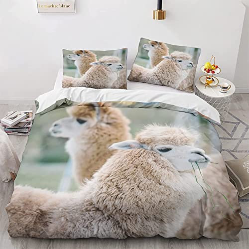 KAYAMU Bettwäsche 135x200 Alpaka, 3D Bettwäsche-Sets Microfaser Bettbezug Süßes Alpaka, Weiche und Kuschelige Kinderbettwäsche und 2 Kissenbezug 80x80 cm