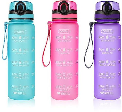SUPPRUI Kinder Trinkflasche Auslaufsicher Wasserflasche 600ml, Trinkflasche Schule und Sport Flasche Tritan Wasserflasche BPA frei mit 1-Klick Verschluss (Pink)