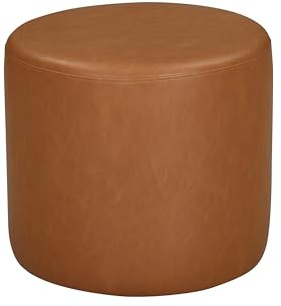 Lifestyle Solutions 19” Wentworth Ottoman Round Faux Leather Bench, Stationary Ottomans, Backless Chair, Footrest for Living Room, Footstool Office, Bedroom, Padded Seat, Caramel Brown