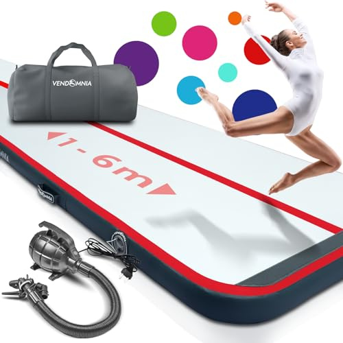 VENDOMNIA Airtrack Matte, 10/20cm hohe aufblasbare Gymnastikmatte in Länge 1/2/3/4/5/6/7/8 m, mit elektrischer Pumpe & Tasche, Tumbling Matte, Turnmatte, Trainingsmatte, Fitnessmatte, Sportmatte,Yoga