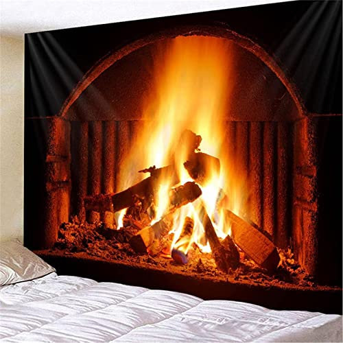 Sxakswol Wandteppich Groß Kamin Wandbehang Feuer Tapisserie 3D Wandtuch Kamin Wandteppiche Aesthetic für Wohnzimmer Schlafzimmer Wohnheim Wanddeko, 180x200 cm