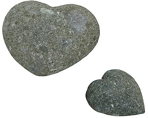 STONE art & more 2er Set Stein-Herz, Ø 10 und 15 cm, Steinmetzarbeit aus grünem Lavastein (Basanit), Naturstein, Garten-Deko, Grabschmuck, frostfest