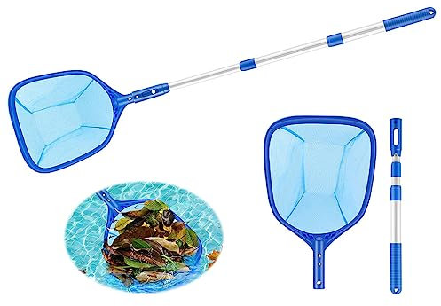 Anlising Teleskopstange Pool Kescher, Poolkescher mit Teleskopstange, Poolreinigung Kescher Feinmaschig,Pool Catcher Kescher, Skimmer Pool Kescher, Netz Poolzubehör, für Pool, Spa, Teiche, Whirlpools