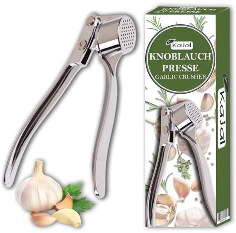 Kajal Hochleistungs-Knoblauchpresse aus Edelstahl, leicht zu drückender Griff und zu reinigen. Knoblauchpresse, 250 g.