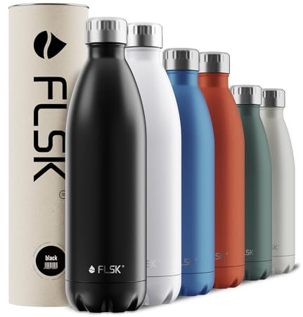 FLSK Edelstahl Next Gen Essentials Trinkflasche (500 ml, 750 ml, 1000 ml) - widerstandsfähig, kohlensäurefest & spülmaschinengeeignet, inkl. baumfreier Verpackung