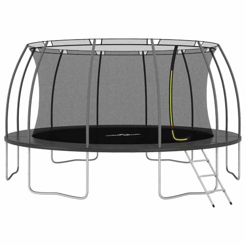 vidaXL Trampolin Set mit 3-Stufen-Leiter Regenschutz Kinder Gartentrampolin Kindertrampolin Komplettset Outdoor Rund 488x90cm 150kg