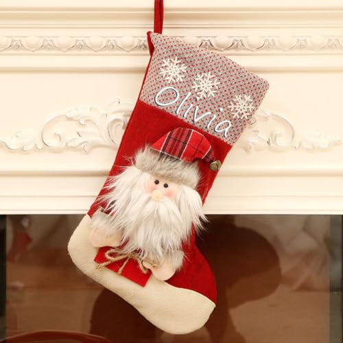 Personalisierte Individuelle Name Weihnachtsstrumpf Nikolausstiefel: Gestrickt Bestickte Nikolausstrumpf mit Namen Christmas Stockings Kamin Hängenden für Feiertags Familienparty Dekoration (A)