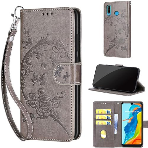 TOMYOU Handyhülle für Huawei P30 Lite/Nova 4e Hülle, Flip Wallet Case Premium Stoßfesten Lederhülle kompatibel Huawei P30 Lite/Nova 4e Grau