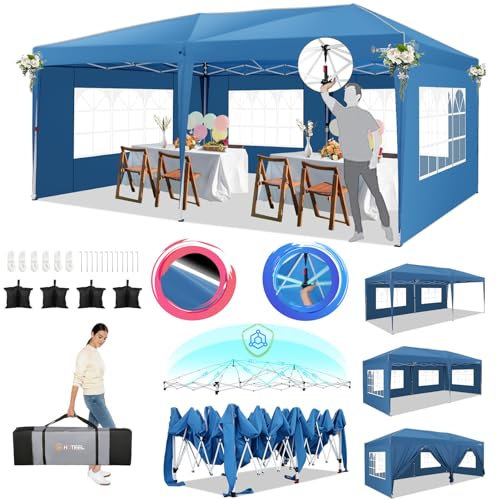 HOTEEL Gazebo 3x6 Pieghevole Impermeabile Con 6 Pareti Gazebo Esterno Resistente Robusto Professionale Richiudibile Per Feste, Matrimoni, Mercato, Con 4 Sacchi Di Sabbia E Borsa Per Il Trasporto