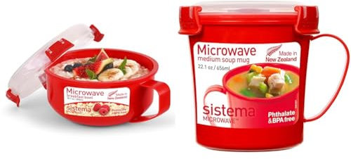 Sistema Microwave Breakfast Plastic Bowl | Round Microwave Container & Microwave Soup Mug | 656 ml Microwave Food Container