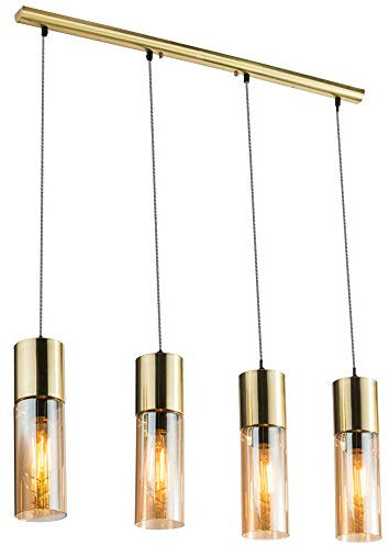 Pendelleuchte messing Esstischlampe Hängelampe Glas amber Wohnzimmerlampe, 4x E27, LxH 80x156 cm