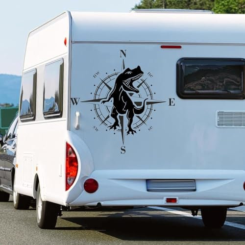 Rakelfix Kompass Dino Dinosaurier Tyrannosaurus rex, T. rex T-rex Kind Kinderzimmer Aufkleber freie Größe&Farbe Auto Camper Wohnmobil Caravan Autoaufkleber Wohnwagen Sticker Kompassrose