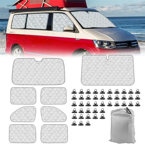 8 Piezas Parasol para Parabrisas de Lujo para VW T5 T6, Juego de Parasol Térmico Interno Plegable para Autocaravanas y Caravanas, 100% Oclusión