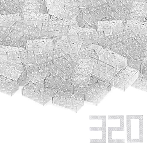 2x4 Bricks x320 Pieces Transparent Clear Parts Classic Building Kit Creative Play Set Blocks Toy Basic Accessories Compatible with 3001 Major Brands (Trans-Clear)