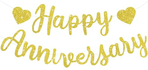 TONIFUL Gold Happy Anniversary Banner, vorgespannt Girlande, für Jubiläum Hochzeitsfeier