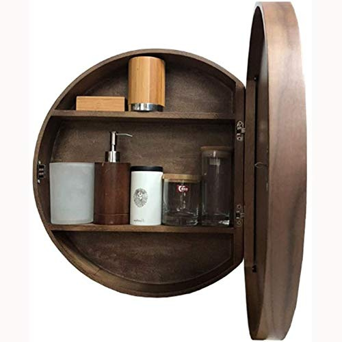 CENAP Armoires de Toilette avec Miroir en Bois Massif, Miroir Mural Rond – Miroir de courtoisie avec Fonction de Rangement, Miroir Mural Coulissant pour Salle de Bain, Grand Miroir de Rangement po