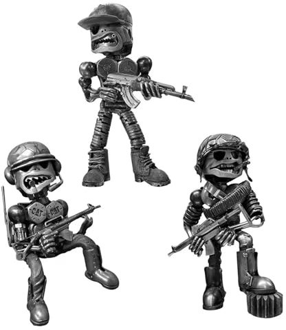 Stehende Krieger-Skulptur aus Schrott Kolben-Mann-Maschine-Statuen Soldat Garten-Ornamente Heimdekoration für Büro Schreibtisch 3 Stück Skulptur aus recyceltem Altmetall Garten-Ornament Gartenstatuen