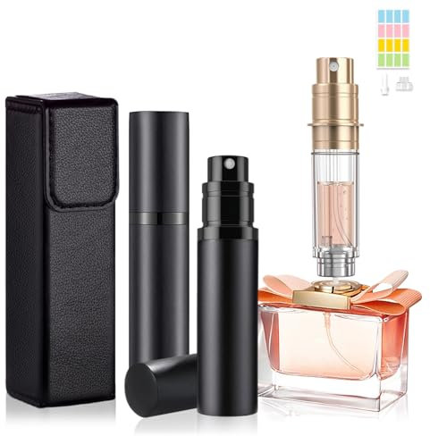 Parfümzerstäuber Nachfüllbar, 5ml Parfüm Abfüller, Parfum Flakon Leer Reise Parfümzerstäuber, Parfum Zerstäuber für Unterwegs, Mini Zerstäuber Parfüm Parfümflaschen Leer für Reise(Schwarz & Schwarz)