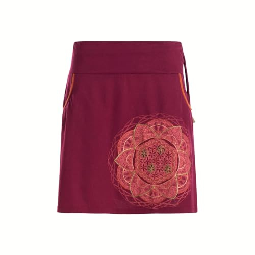 Vishes kurzer Damen-Rock mit Mandalas in dunkelrot I Größe XS (34) I Handgefertigt aus 100% Baumwolle I Mit Taschen I Ideal für warme & kalte Monate I Nachhaltige Alternative Bekleidung