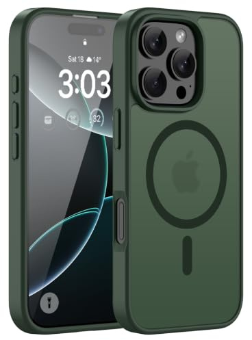 ORDA Magnetische Hülle für iPhone 16 Pro Max, Kompatibel mit MagSafe, Grün | Durchscheinend Rückseite, Matt Handyhülle, Stoßfest Kratzfeste Schutzhülle
