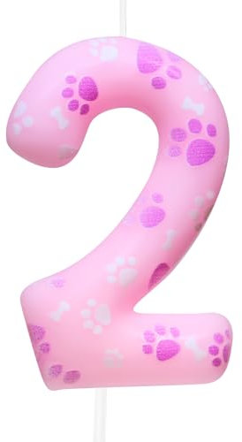 Cxryrzhe Number 2 Birthday Candle Dog Paw Pink Themed Cake Topper Decoration for Kids Boy Girl Party Decor Supplies