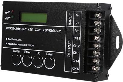 SIXRUN LED Time Controller, 5 Channels Color Adjustable Programmable with CD USB Cable, for LED Plant Grow Light Box Stage Decoration
