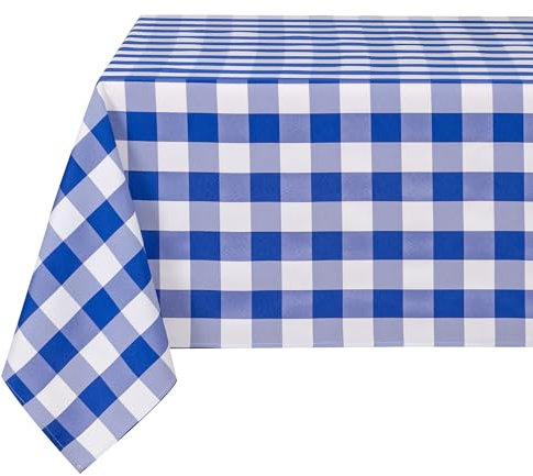 DWCN Karierte Tischdecke 130x220cm Tischdecke Outdoor Tischdecke Abwaschbar Wetterfest Fleckschutz Wasserdicht Tischdecke für Draußen Picknick Esszimmer Garten Party Hochzeiten, Blau und Weiß