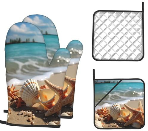 Motiv: Muscheln, e am Strand, Ofenhandschuh, rutschfeste Ofenhandschuhe zum Kochen, Küche, heiße Pads zum Grillen, Mikro