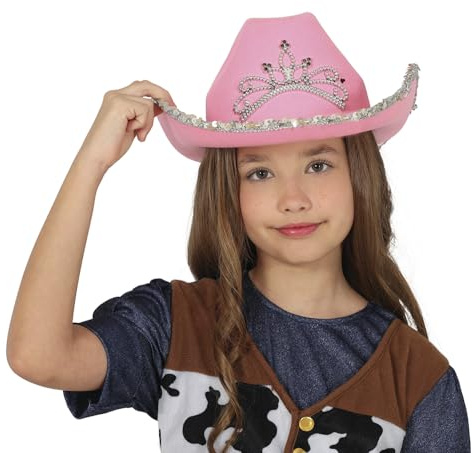 FIESTAS GUIRCA | Kostüm-Cowboyhut Kinder - Pink - Strass & Pailletten | Tiara-Applikation mit Glitzer | Silberner Rand | Weiches Filz | Karneval, Geburtstag, Halloween, Mottoparty