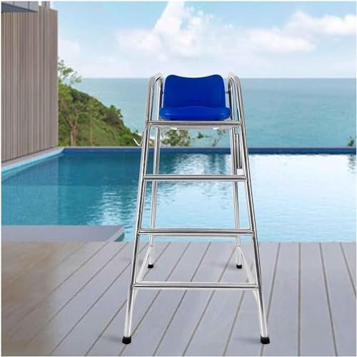 SAFWELAU Hoher Hocker Poolleiter 150 cm hoch Pooldeck-Barhocker, Robuste Rettungsschwimmerstühle aus Edelstahl mit bequemem Sitz Leicht zusammenzubauen, Belastbar mit 300 kg
