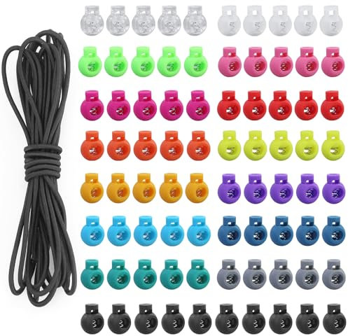 85 morsetti a cordoncino, chiusura rotonda colorata con 1 cordino elastico, installazione a un foro, morsetto a molla per vestiti, scarpe, tenda, campeggio (multicolore)
