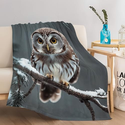 Kuscheldecke Tier Eule Zweig Bunt 100 x 130 cm, Flauschig Weich Warm Drucken Personalisierte Decke,Kuscheldecke für Tagesdecke Decke Sofa Bett und Picknickdecke