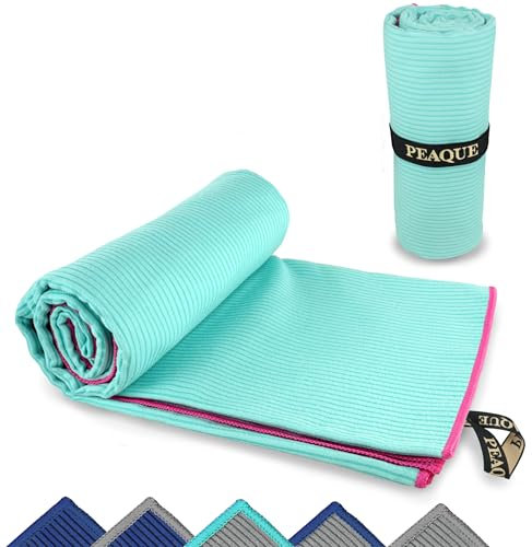 PEAQUE Mikrofaser-Handtuch mit Struktur - leicht, kompakt, schnelltrocknend, XL - Badehandtuch, Reisehandtuch, Sporthandtuch, Türkis/Pink, 160 x 80 cm
