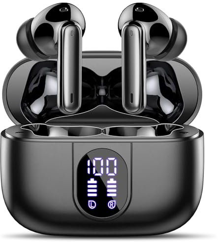 Wireless Earbuds, Bluetooth 5.3 Headphones In Ear with 4 ENC Noise Cancelling Mic, 40H Playtime Bluetooth Earphones, Mini Deep Bass Stereo Ear Buds, IP7 Waterproof Wireless Headphones, LED Display