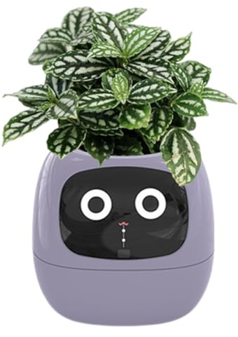 BomKra Smart Plant Pot, Ai Smart Pet Planter, Make Raising Plants Easy and Fun, Multiple Expressions, Adorable Plant Companion, Plant Robot for Indoor, Cell Phone APP Connection (Purple)
