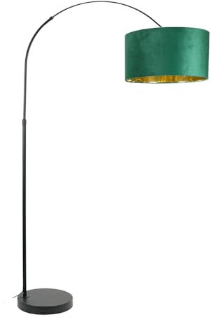 ValueLights | Louis Black Arch Floor Lamp with Green Velvet & Gold Inner Shade & Warm White Bulb | Floor Lamps, Home Décor & Improvement Essential