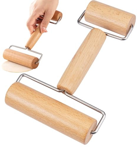 Nudelholz Teigroller mit 2 Walzen Antihaft Kleine und Mittlere Teigrolle Spülmaschinenfest 7.1 x 4.6 inch Teigroller Holz Rolling Pin zum Backen von Teig, Pizza, Kuchen, Gebäck, Nudeln und Keksen