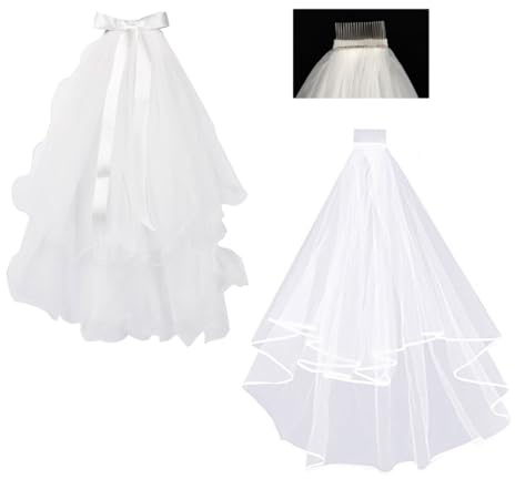 Schleier kurz Bridal Tüll mit Kamm, 2 Stück Brautschleier, Schleier kurz Brautschleier Tüll Hochzeit Kurzer Schleier, Hochzeit Zubehör für Hochzeit Kostümpartys Rollenspiele Fotografie, Weiß
