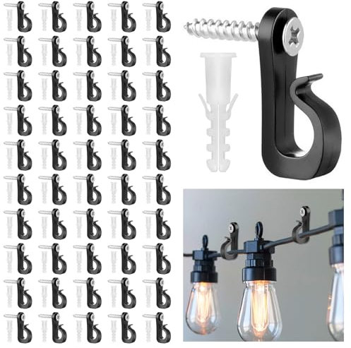 BQMEZRNUS 50Pack Q-Hanger Screw in Hooks Screw Hooks with Safety Buckle for Light Wire for Hanging String Lights Plants Indoor and Outdoor Hanger Hook Garage New Year Party for Outdoor String Lights