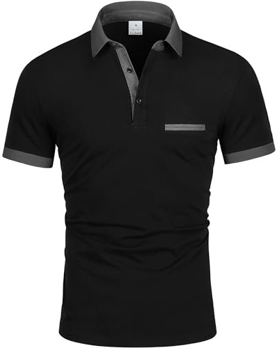 GLESTORE Poloshirt Herren Kurzarm Polo T Shirts Für Männer Basic Klassisches Golf Polohemden Schwarz L