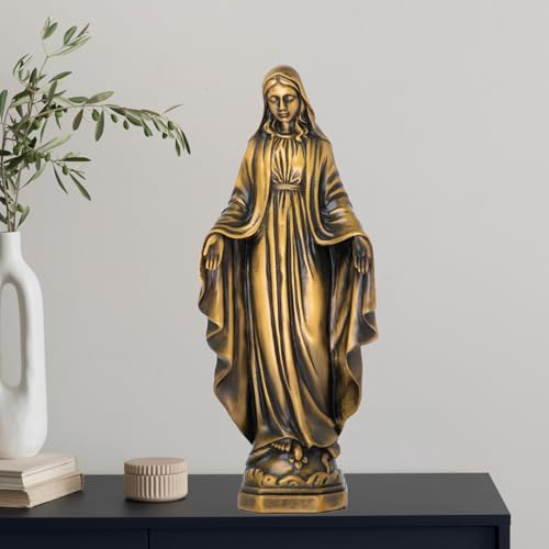 MILY-ART Jungfrau Maria Statue, 27 cm, Bronze-Figur, gesegnete Jungfrau Maria, betende Skulptur, katholische religiöse Dekoration, spirituelles Sammlerstück für Altar, Zuhause, Büro und Geschenk